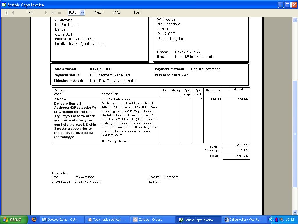 Invoice showing multi info prob